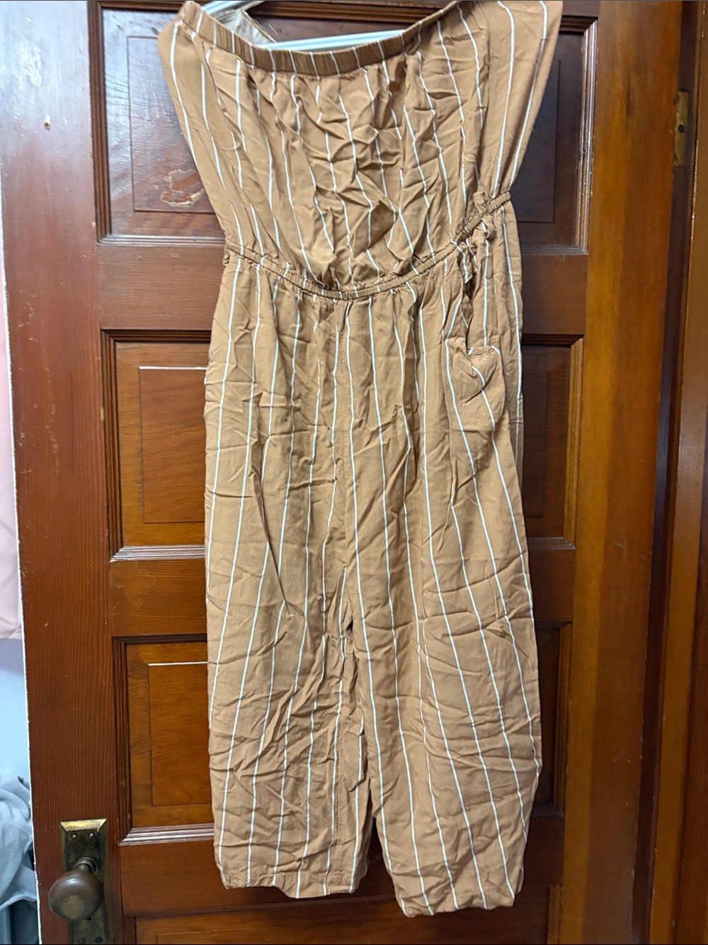 Streetwear Society Tan and White Strapless Jumpsuit